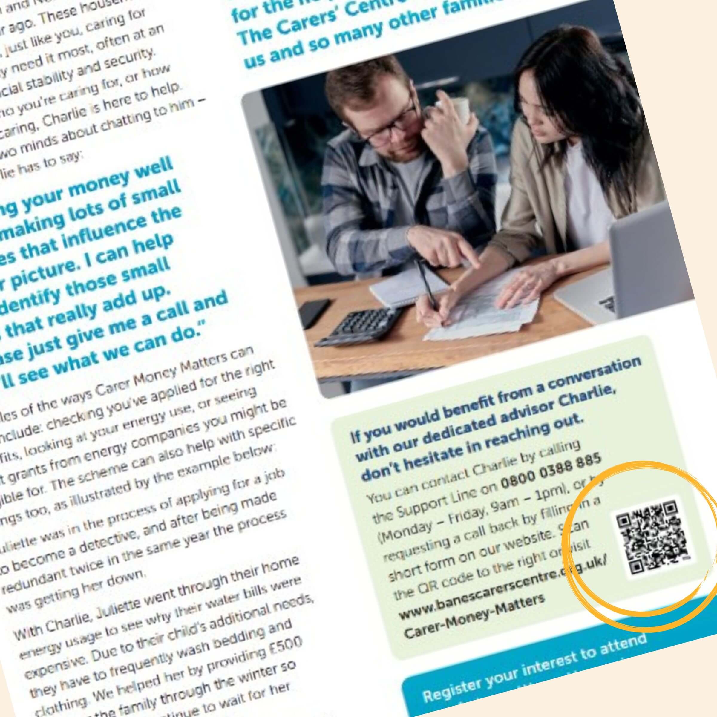 Page from Caretime with QR code highlighted